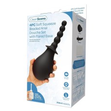 CleanScene Soft Squeeze Beaded Anal Douche Set with Flared Base (4 Piece) - Black