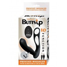 Butts Up Rechargeable Silicone Prostate Massager with Scrotum & Cock Ring - Black