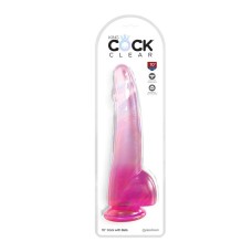 King Cock Clear Dildo with Balls 10in - Pink