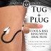 Master Series Tug + Plug Aluminum Cock & Ball Ring with Anal Plug - Black/Silver