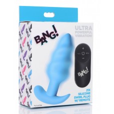 Bang - 21x Vibrating Silicone Rechargeable Swirl Butt Plug With Remote Control - Blue
