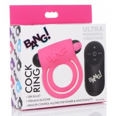 Bang - Silicone Rechargeable Cock Ring And Bullet With Remote Control - Pink