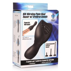 Trinity Men 10X Vibrating Rechargeable Silicone Penis Head Teaser with Urethral Sounds - Black