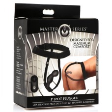 Master Series P-Spot Plugger 28X Rechargeable Silicone Prostate Plug with Harness & Remote Control - Black