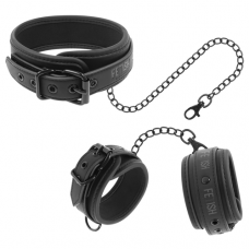Fetish Submissive Bound Collar and Wrist Cuffs Vegan Leather