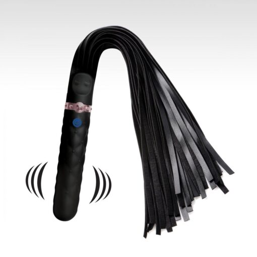 Master Series Vibra-Lasher 9X Vibrating Silicone Dildo Flogger - Black - Image 2