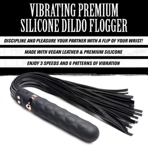 Master Series Vibra-Lasher 9X Vibrating Silicone Dildo Flogger - Black - Image 3