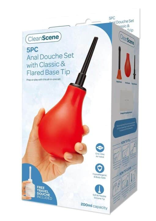 CleanScene Anal Douche Set with Classic & Flared Base (5 Piece) - Red/Black