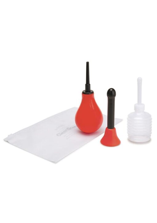 CleanScene Anal Douche Set with Classic & Flared Base (5 Piece) - Red/Black - Image 2