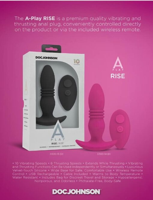 A-Play Rise Silicone Rechargeable Anal Plug with Remote Control - Pink - Image 3