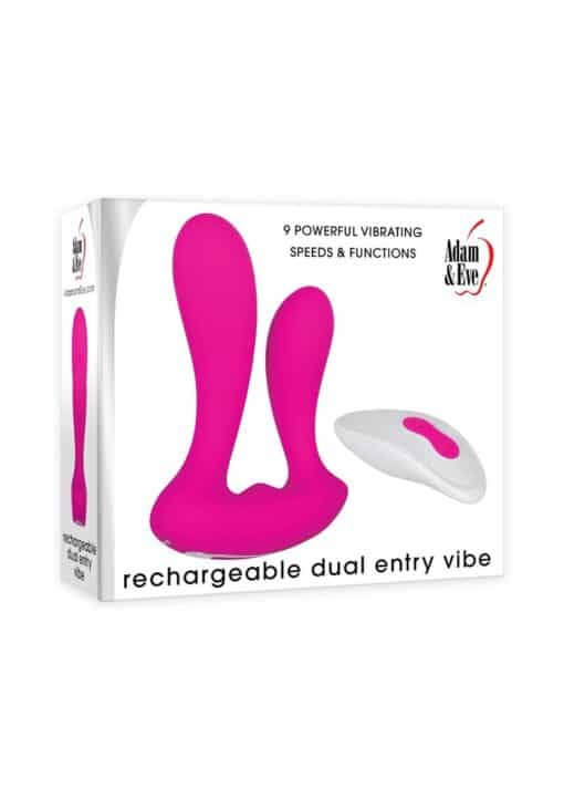 Adam & Eve Silicone Rechargeable Dual Entry Vibrator With Remote Control - Pink