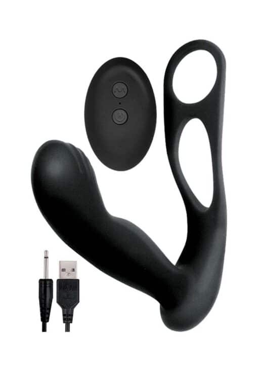 Butts Up Rechargeable Silicone Prostate Massager with Scrotum & Cock Ring - Black - Image 2