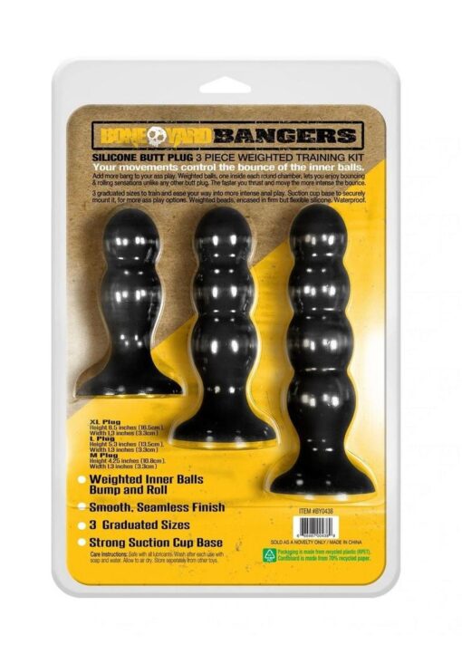 Boneyard Bangers Silicone Weighted Butt Plug Training Kit (3 per Set) - Black - Image 2