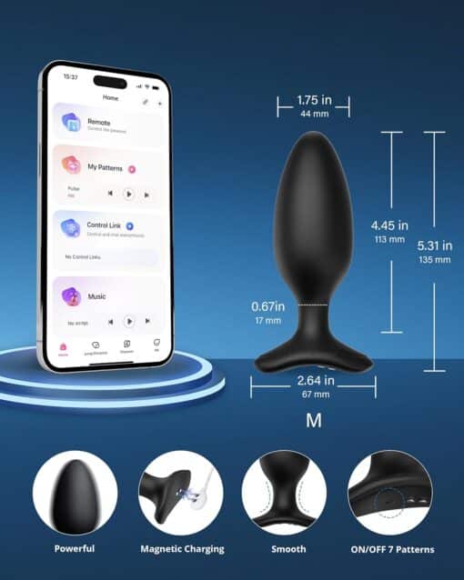 Lovense Hush 2 - Rechargeable App Compatible Silicone Vibrating Anal Plug 1.75in - Black - Image 3