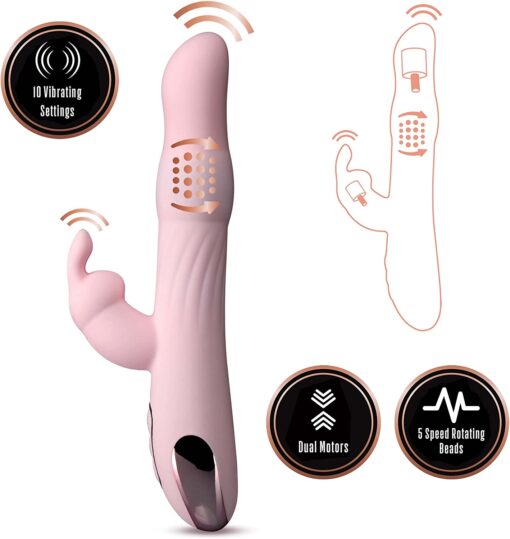 Lush Aurora 10 Function Rechargeable Gyrating Silicone Vibrator - 3 Rows of Rotating Beads - Pink - Image 6