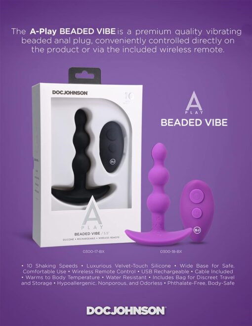 A-Play Shaker Rechargeable Silicone Beaded Anal Plug with Remote Control - Purple - Image 5