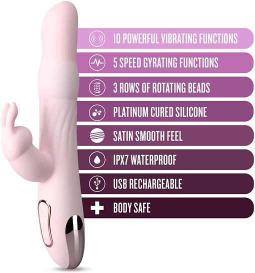 Lush Aurora 10 Function Rechargeable Gyrating Silicone Vibrator - 3 Rows of Rotating Beads - Pink - Image 5