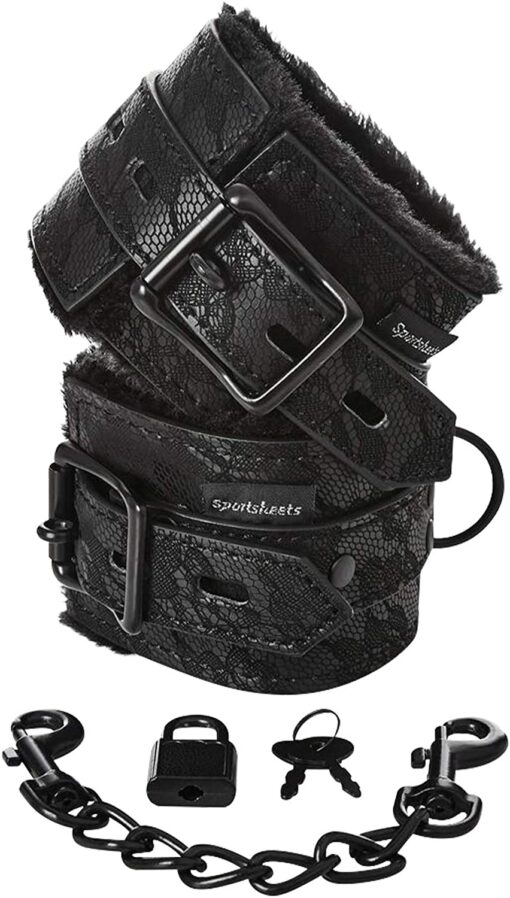 Sincerely Sportsheets Lace Fur Lined Handcuffs Black - Image 2