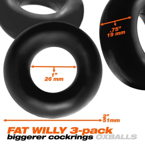 Oxballs Fat Willy Jumbo Cock Ring (3 pack) - Black - Image 2