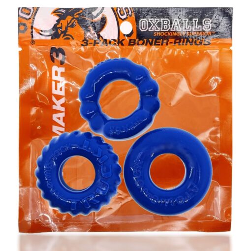 Oxballs Bonemaker Cock Ring Kit (3 pack) - Pool Blue