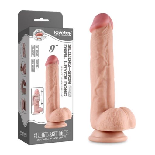 Lovetoy - 9'' Sliding Skin Dual Layer Dong - Flesh