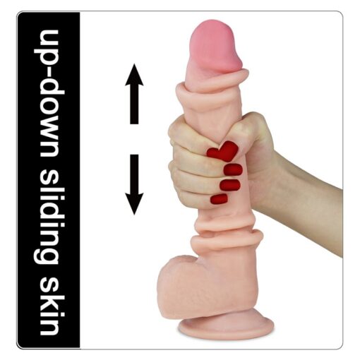 Lovetoy - 9'' Sliding Skin Dual Layer Dong - Flesh - Image 5