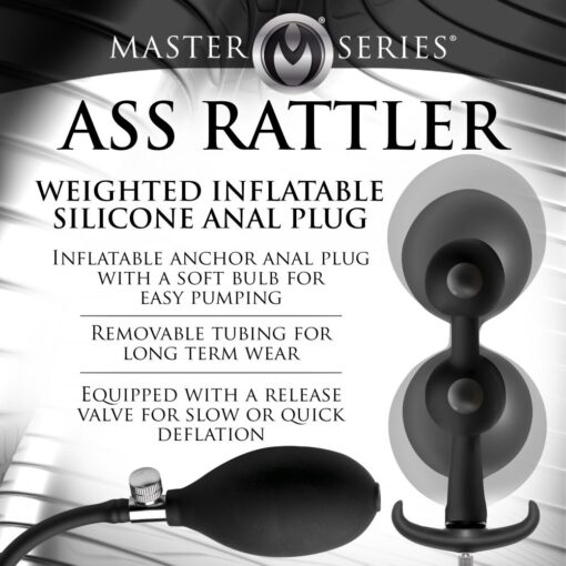 Master Series Ass Rattler Weighted Inflatable Silicone Anal Plug - Black - Image 3