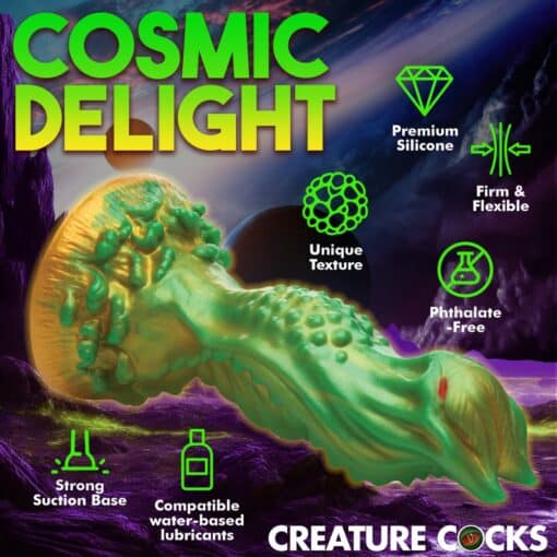 Creature Cocks Nebula Alien Silicone Dildo - Green/Gold/Red - Image 5