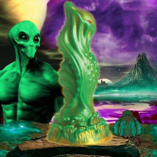 Creature Cocks Nebula Alien Silicone Dildo - Green/Gold/Red - Image 7