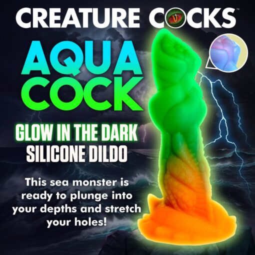 Creature Cocks Aqua-Cock Glow in the Dark Silicone Dildo - Multicolor - Image 2