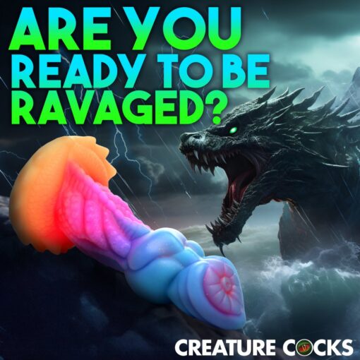 Creature Cocks Aqua-Cock Glow in the Dark Silicone Dildo - Multicolor - Image 3