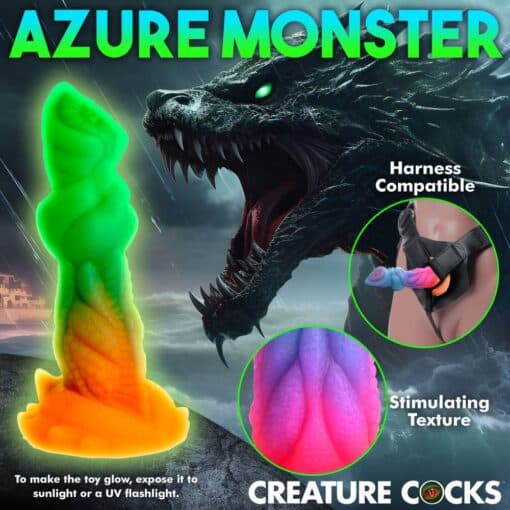 Creature Cocks Aqua-Cock Glow in the Dark Silicone Dildo - Multicolor - Image 7