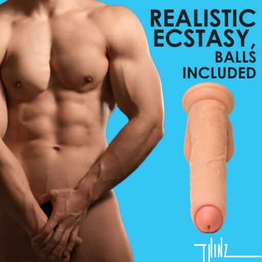 Thinz Uncut Dildo with Balls 8in - Vanilla - Image 3