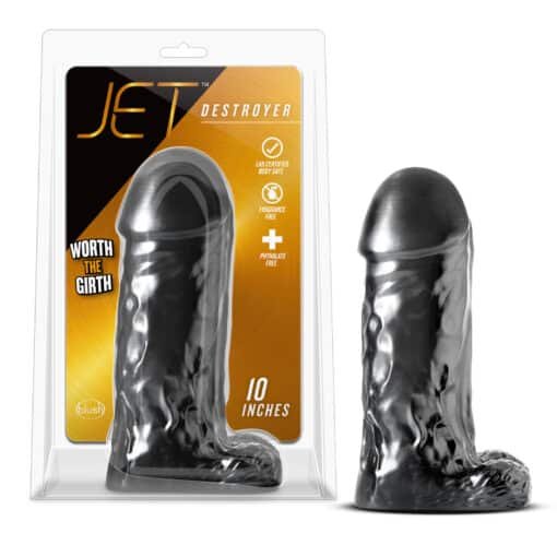 Jet Destroyer Dildo with Balls 10in - Carbon Metallic Black