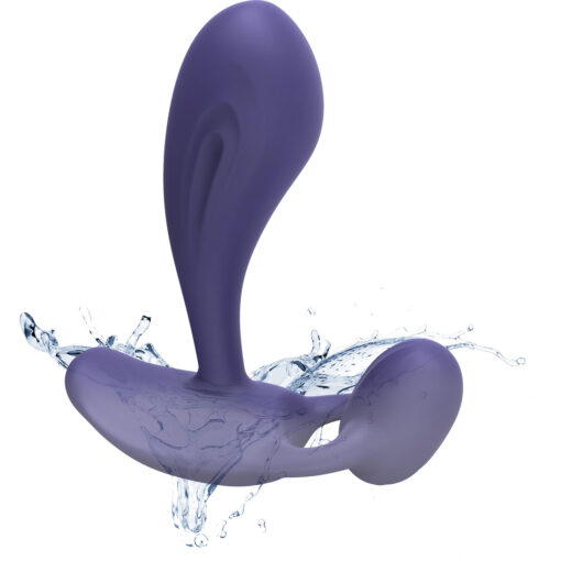 Witty Rechargeable Silicone Vibrator with Clitoral Stimulator - Midnight Indigo - Image 5