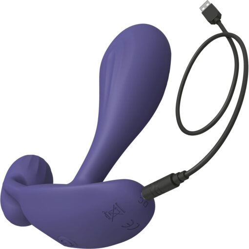 Witty Rechargeable Silicone Vibrator with Clitoral Stimulator - Midnight Indigo - Image 6