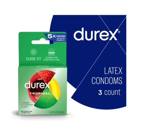 Durex Condoms Tropical Assorted Flavors and Colors 3-Pack