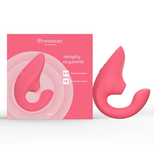 Womanizer Blend Rechargeable Silicone Vibrator with Clitoral Stimulator - Vibrant Rose