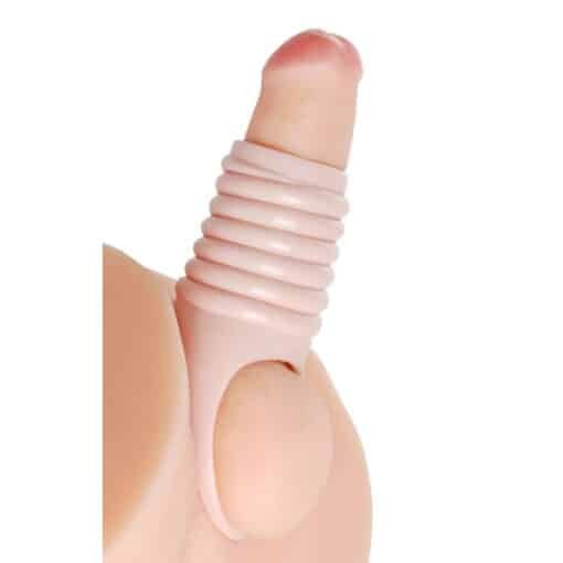 Size Matters Ribbed Penis Enchancer Sheath Flesh 5.5 Inch - Image 3