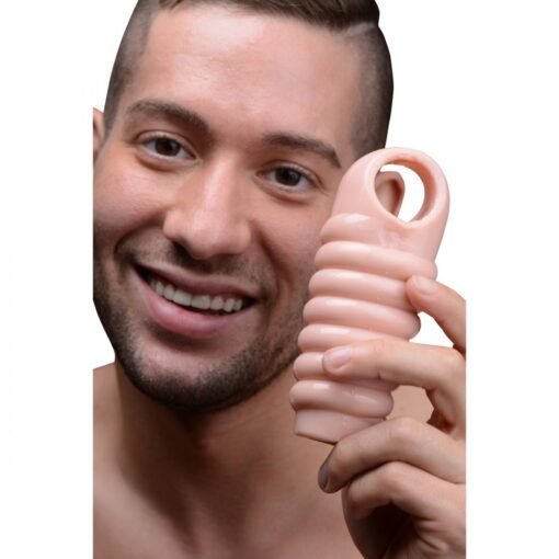 Size Matters Ribbed Penis Enchancer Sheath Flesh 5.5 Inch - Image 4