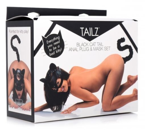 Black Cat Tail Anal Plug & Mask Set - Black