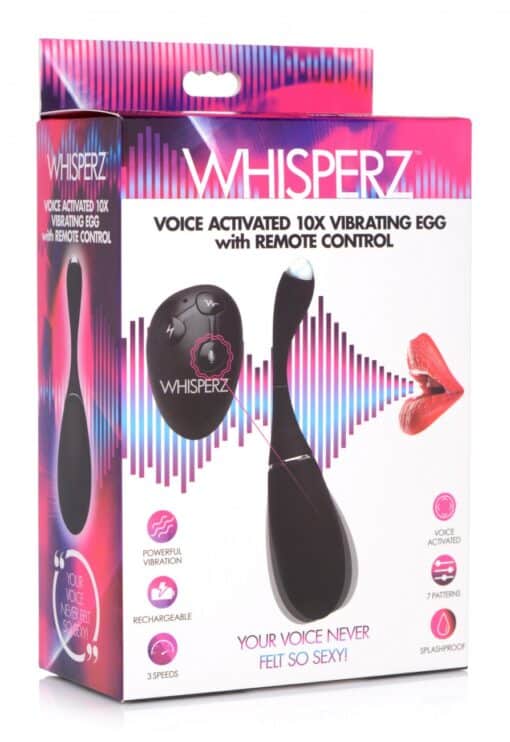 Whisperz Voice Activated 10x Vibrating Rechargeable Silicone Egg With Remote Control - Black