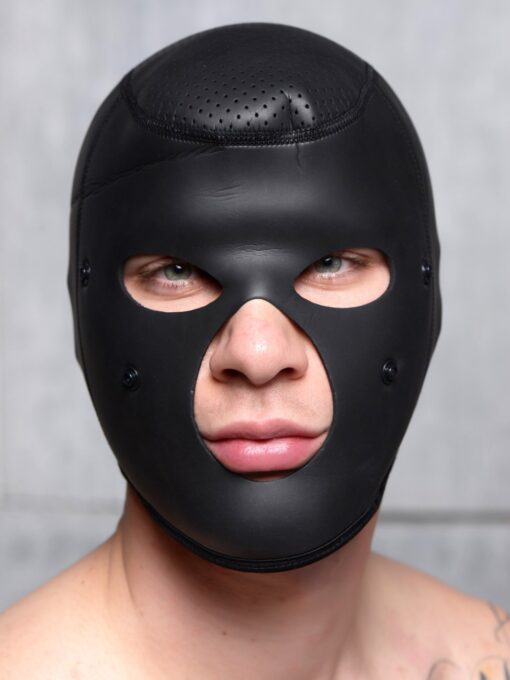 Master Series Scorpion Hood with Removable Blindfold and Face Mask - Black/Red - Image 4