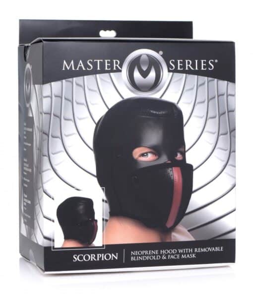 Master Series Scorpion Hood with Removable Blindfold and Face Mask - Black/Red