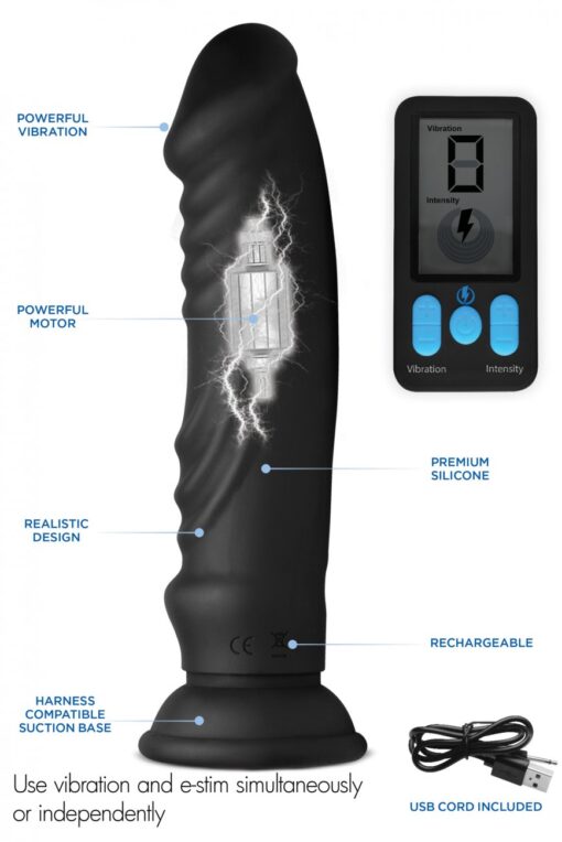 Zeus Vibrating & E-Stim Rechargeable Silicone Dildo With Remote Control 7.9in - Image 3