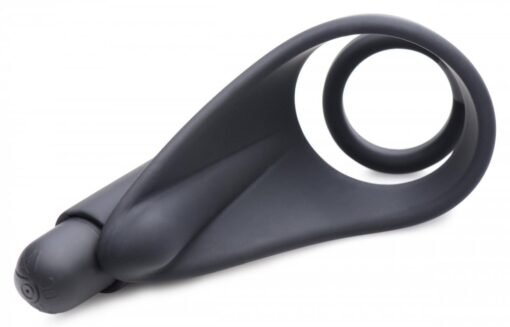 Trinity 4 Men Silicone Rechargeable C-Ring With Vibrating Taint Stimulator And Remote Control - Black - Image 2