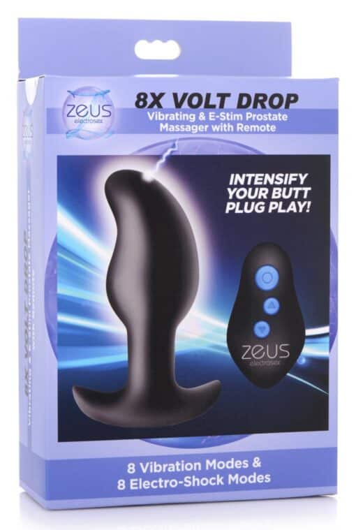 Zeus 8X Volt Drop Vibrating and E-Stim Silicone Prostate Massager with Remote