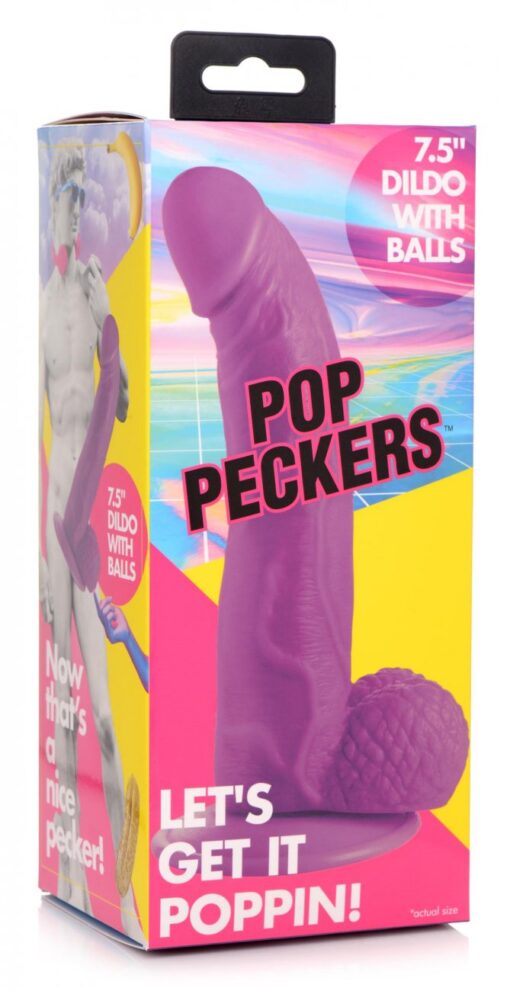 Pop Peckers - 7.5 Inch Dildo with Balls - Purple