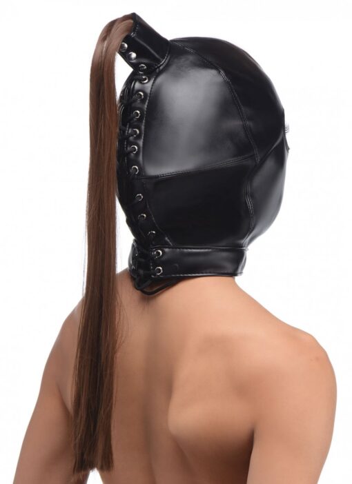 Strict Ponytail Bondage Hood - Brown - Image 3