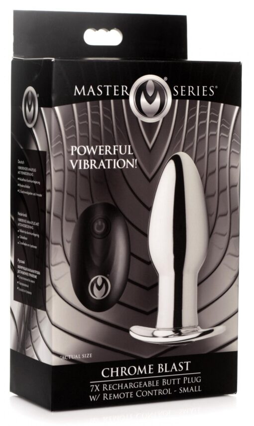 Master Series Chrome Blast 7X Rechargeable Butt Plug with Remote Control - Small